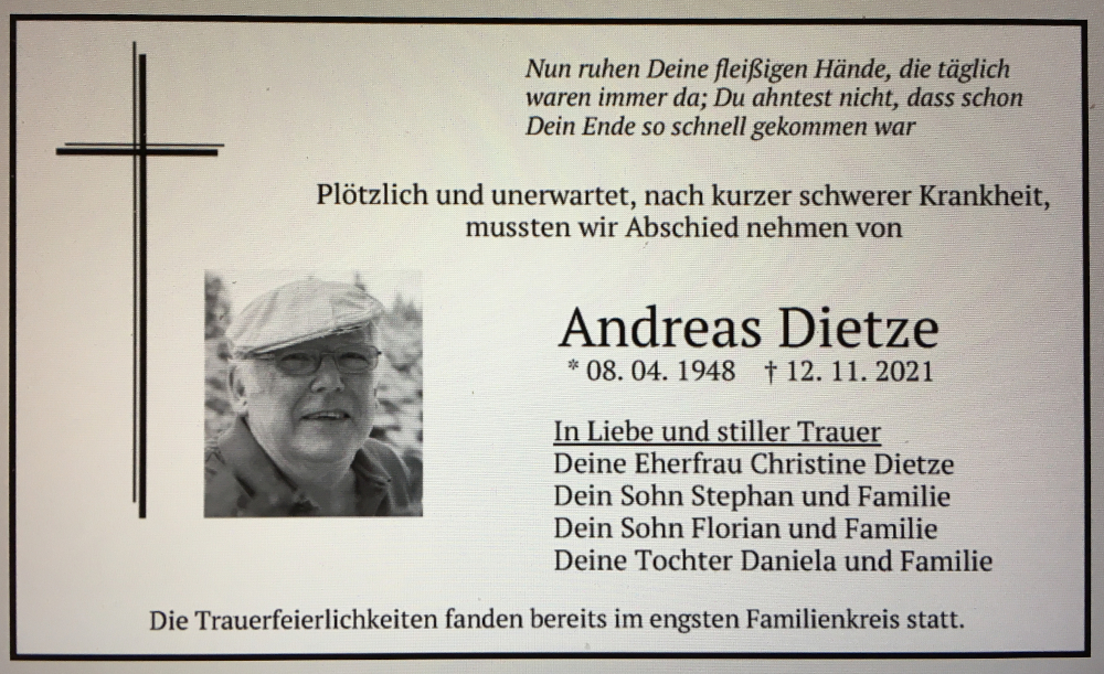 Details | Todesanzeige Andi - Andreas Dietze